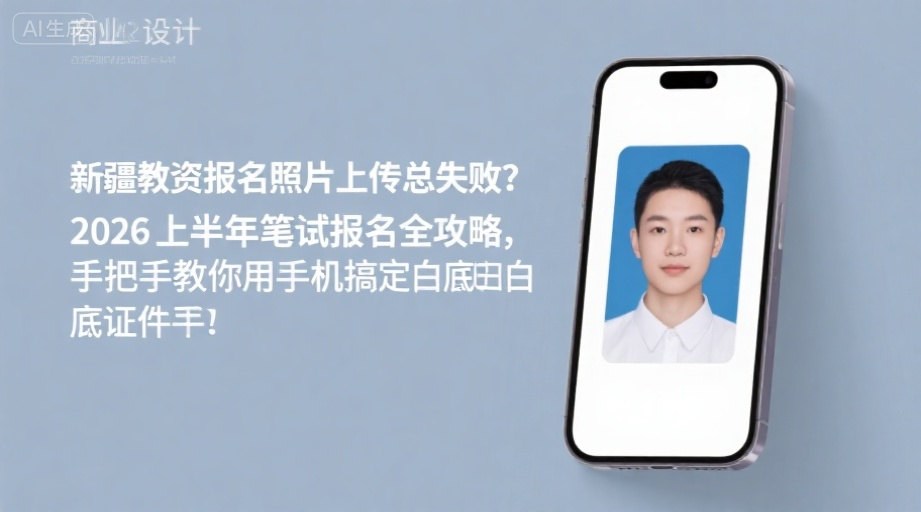 新疆教资报名照片上传总失败？2026上半年笔试报名全攻略，手把手教你用手机搞定白底证件照！相关示意图1