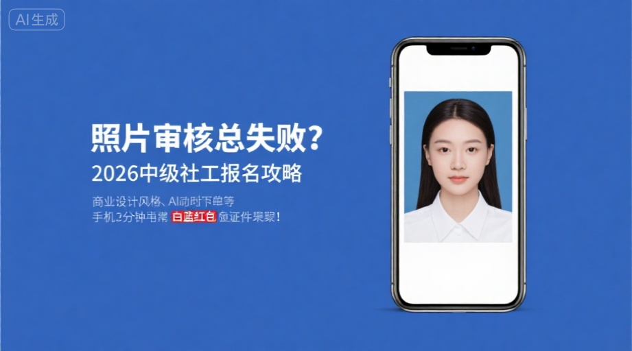 照片审核总失败？2026中级社工报名攻略，手机3分钟搞定白蓝红底证件照！相关示意图1