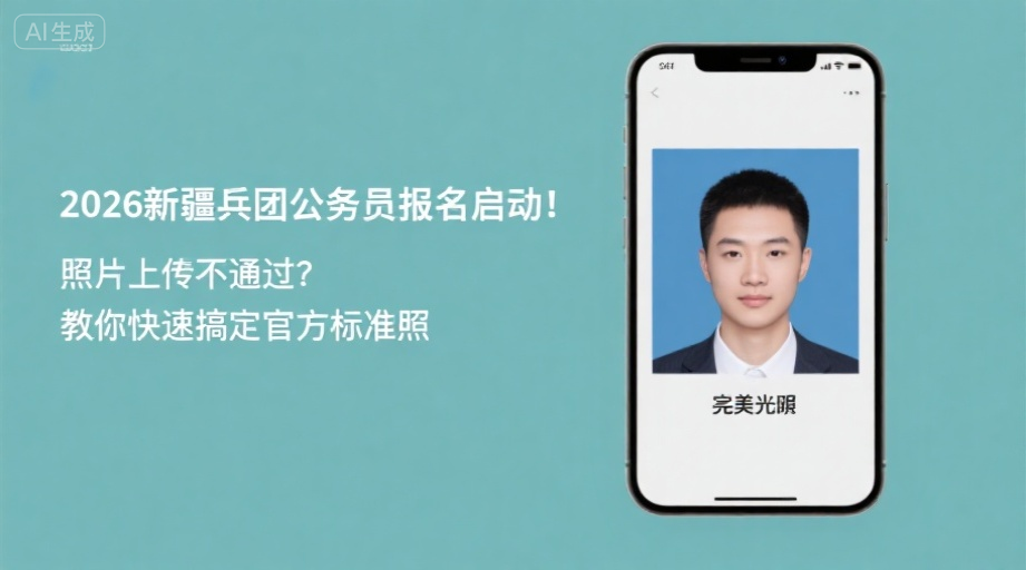 2026新疆兵团公务员报名启动！照片上传不通过？教你快速搞定官方标准照相关示意图1