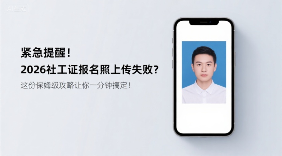 紧急提醒！2026社工证报名照上传失败？这份保姆级攻略让你一分钟搞定！相关示意图1